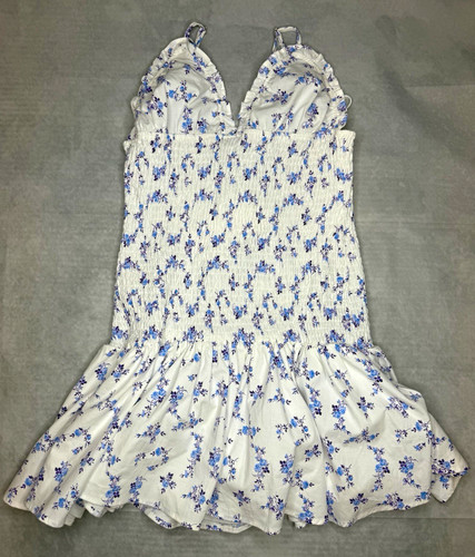 Zara white blue floral smocked - zara,