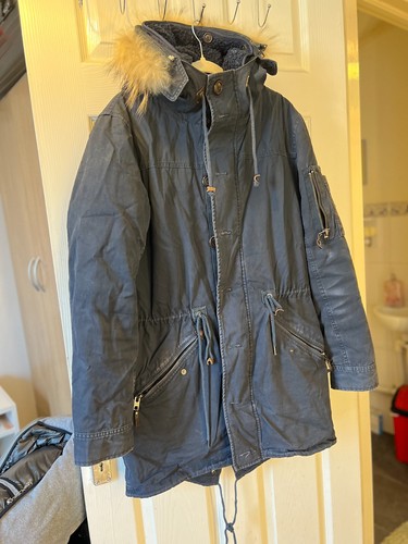 Men navy hooded - parka, coat