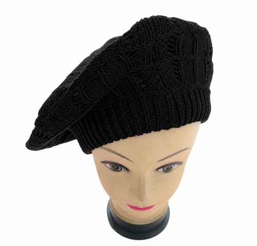 Satin lined knit beret hat - lined,
