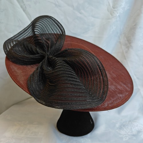 Brown black bow wide brim - brown,