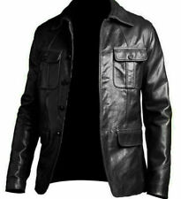 MENS REAL LEATHER BLAZER BLACK SOFT SHEEP CLASSIC SLIM FIT JACKET COAT