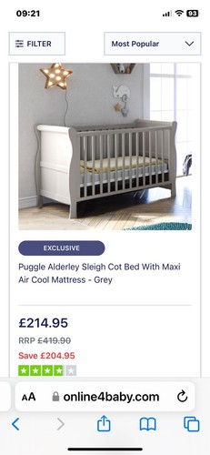 Puggle alderley sleigh cot - puggle, bed