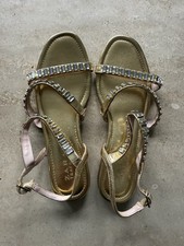 ZARA Crystal Embellished Flat Gold Leather Sandals Shoes 37EU/4UK