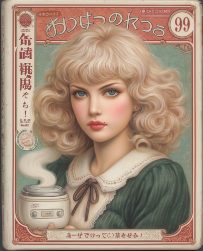 Blonde girl with rice cooker - with,