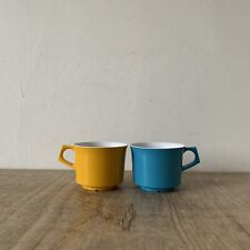 Vintage Retro Melaware Melamine Cups x2 Yellow Teal Camping Kitchenalia Deco