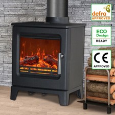 Defra 4.3KW Cast Iron Woodburner Stove Log Wood Burning Burner Modern Fireplace