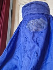 Vintage Afghan Burkha Blue Pleated Islamic Niqab Hijab