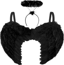 Womens Black Angel Wings And Halo - Ladies Fallen Dark Costume for... 