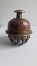 Antique Tibetan Brass Elephant Claw Bell With Indian Design Engraving