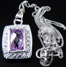 BOXED STERLING 925 SILVER ?PINK CUSHION CUT PENDANT NECKLACE + 18" CHAIN #DS**