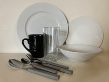 Dinnerware Starter Set for one-Students Crockery Plate Glass Mug Cutlery 9 piece