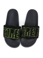 Black Fluffy Slippers Sliders