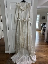 Vintage 1940’s Ivory Wedding Dress, Long Slip, And Veil