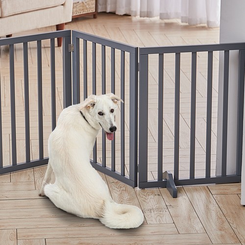 Folding pet gate - wooden, dog