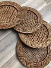 4 x VINTAGE 1970's? Rattan CHARGER PLATES Round Wicker Placemats Weave Serving