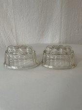 2 Vintage Pressed Glass Jelly Moulds Pair Clear Medium Blancmange Dish Retro