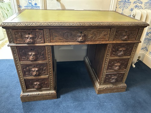 Antique green man carved oak - green,