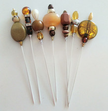 Vintage Bead Hat Pins 7 x warm