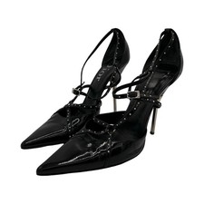 Dior Heels Court Shoes Authentic Black Patent Leather Pointed Toe Studded UK 6