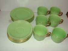 Antique Art Deco 18 Pieces Of Burlington Ware Bone China Green Plates & Cups