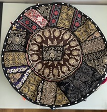 Indian Handmade Patchwork Round Pouffe Cover for Ottoman Foot Stool.