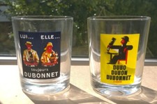 Vintage  Barwear Pair DUBONNET Glass Tumblers Reims France Wine Shot His & Hers
