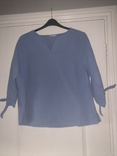 BNWOT Ladies Cotton Traders Baby Blue Cotton Tie Sleeve  Blouse Size UK 22