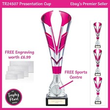 PRESENTATION CUP TROPHY - Pink / Silver Sports Award Trophies, FREE ENGRAVING