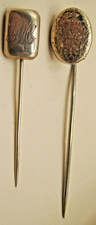 Antique Pair Victorian Stick Pin For Tie Cravat Lapel Yellow Metal No Gold Marks