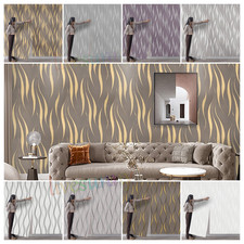 3D Effect Glitter Wave Stripes Wallpaper Non-Woven Fabric Various Colours 9.5M..