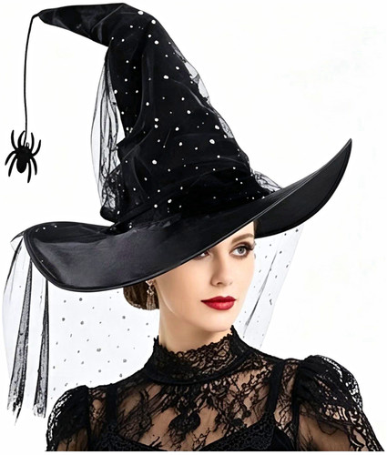 Black felt witch hat - black,