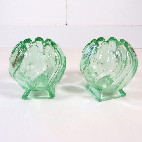 Pair vintage green art glass - green,