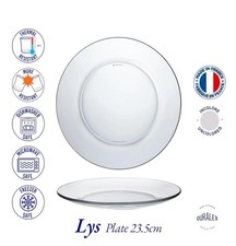 Duralex Lys Glass Clear Dinner Plate Set  23.5cm 9" Clear - 6pc -