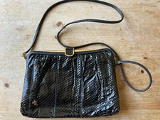 JANE SHILTON BLACK SNAKE SKIN AND LEATHER SHOULDER CLUTCH HAND BAG VINTAGE