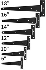 2x Black Tee Hinges Small-Large Outdoor Stable Door Gate Shed Metal T Hinge Pair