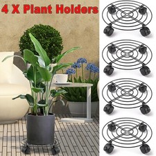 4x 11" Pot Stand Metal Stand Caddy Holder Mover Trolley Plate Plant  Round Wheel