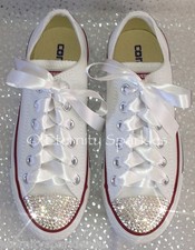 Customised White Converse Crystal Sparkle Luxury Wedding Bridal Bride UK 3-7