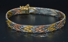 Vintage 925 Silver, Yellow & Rose Gold Plate, Tri Colour Chevron Bracelet 1970s