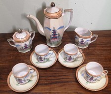 Vintage Klimax Japanese Tea Sea Set Eggshell Porcelain Hand Painted Pagoda