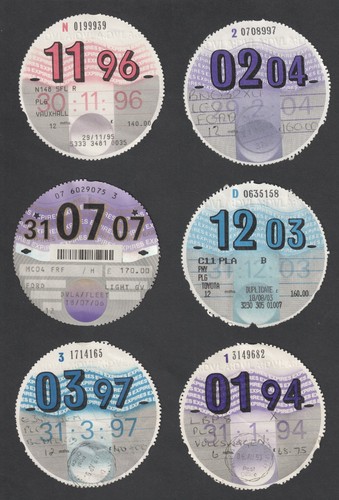 Six used tax - discs, disc