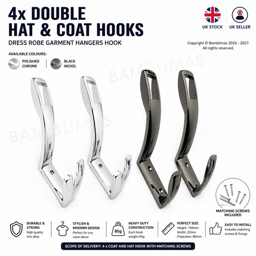 Double coat hooks - coat, robe
