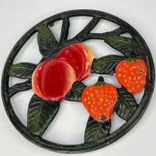 Vintage Kitchen French Colourful Painted Fruit Cast Iron Trivet Hot Pot Stand