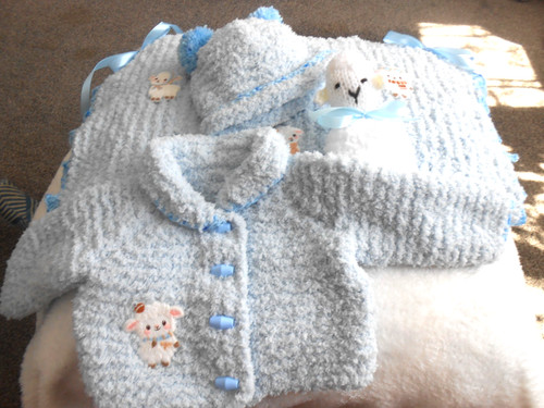 Hand knitted blue faux fur - knitted,