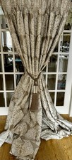 STUNNING JOHN LEWIS VERY LONG BESPOKE QUALITY CHAMPAGNE/ BEIGE DAMASK CURTAINS