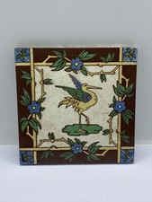 Antique Minton’s Tile Bird Design Signed Stamped Minton’s Stoke On Trent