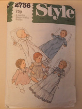 (1979) Style 2736 Sewing pattern baby Child Christening Layette Gowns cut age 6m