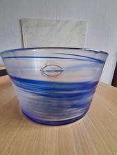 Portmeirion Blue Frosted Threaded Glass Fruit Bowl