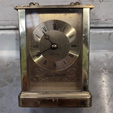VINTAGE BRASS CARRIAGE MANTEL CLOCK LONDON CLOCK CO QUARTZ ROMAN NUMERALS