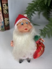 Vintage 1970’s Red Flock Santa Father Christmas Decoration With Long Beard