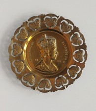 Queen Elizabeth II Antique Coronation Brass Plate Very Rare 1953